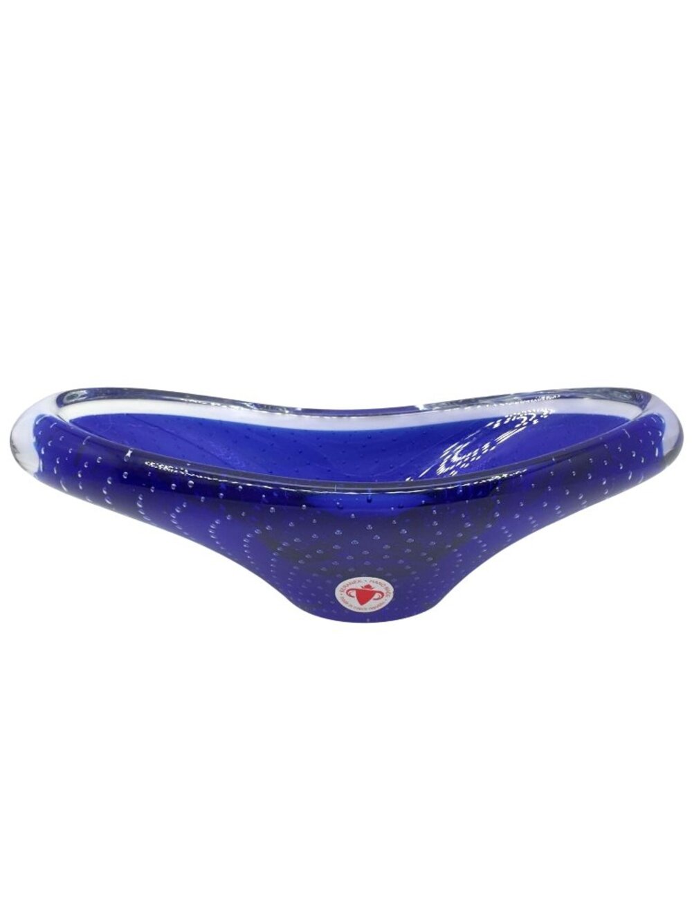 Vtg Beránek Czech Cobalt Blue Art Glass Bowl Bullicante Pattern 8" Handmade